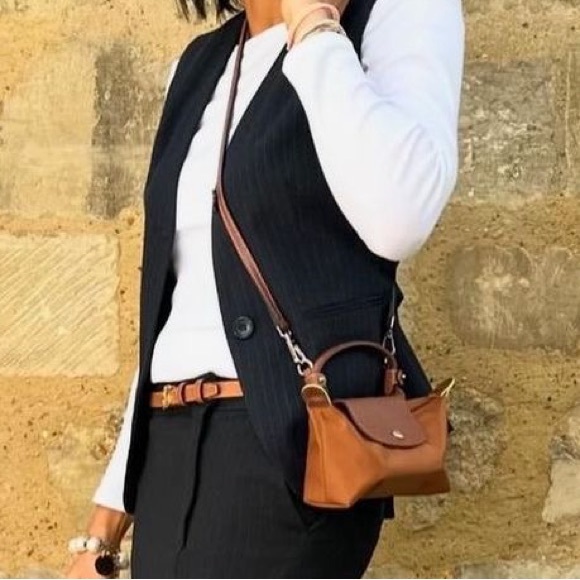 Longchamp Le Pliage Cognac Original Pouch w Handle + Long Strap kit installed - Picture 16 of 16